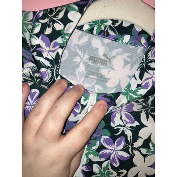 PUMA Purple Green Floral Athletic Quarter Zip Neck Shirt M - Picture 4 of 5